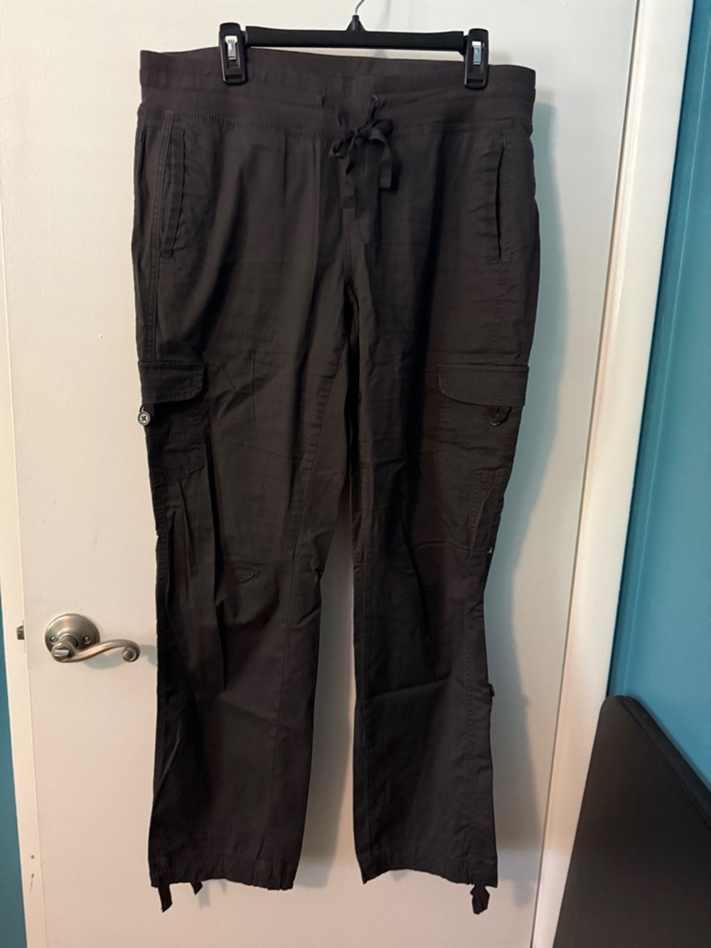 Charcoal Gray Cargo Drawstring Pants, Adjustable Length